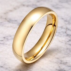 Gold Smooth Band Ring 4MM Plated Stainless Steel Minimalist Wedding Stackable